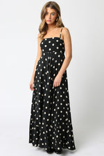 Shila Polka Dot Square Neck Maxi Dress - Black/Cream