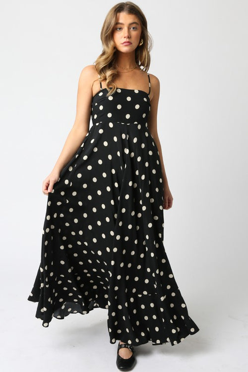 Shila Polka Dot Square Neck Maxi Dress - Black/Cream
