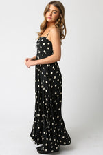 Shila Polka Dot Square Neck Maxi Dress - Black/Cream
