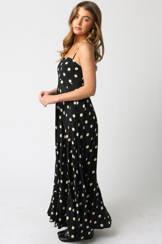 Shila Polka Dot Square Neck Maxi Dress - Black/Cream