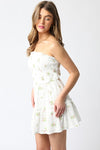 Lorry Eyelet Floral Strapless Tie Back Smocked Mini Dress - White Pink