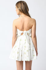 Lorry Eyelet Floral Strapless Tie Back Smocked Mini Dress - White Pink
