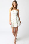 Lorry Eyelet Floral Strapless Tie Back Smocked Mini Dress - White Pink