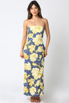 Aaliyah Strapless Floral Maxi Dress - Navy/Butter