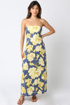 Aaliyah Strapless Floral Maxi Dress - Navy/Butter