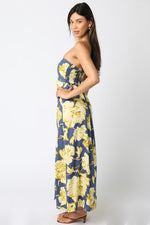 Aaliyah Strapless Floral Maxi Dress - Navy/Butter