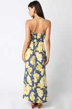 Aaliyah Strapless Floral Maxi Dress - Navy/Butter