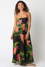 Shila Floral Square Neck Maxi Dress - Black/Green/Pink