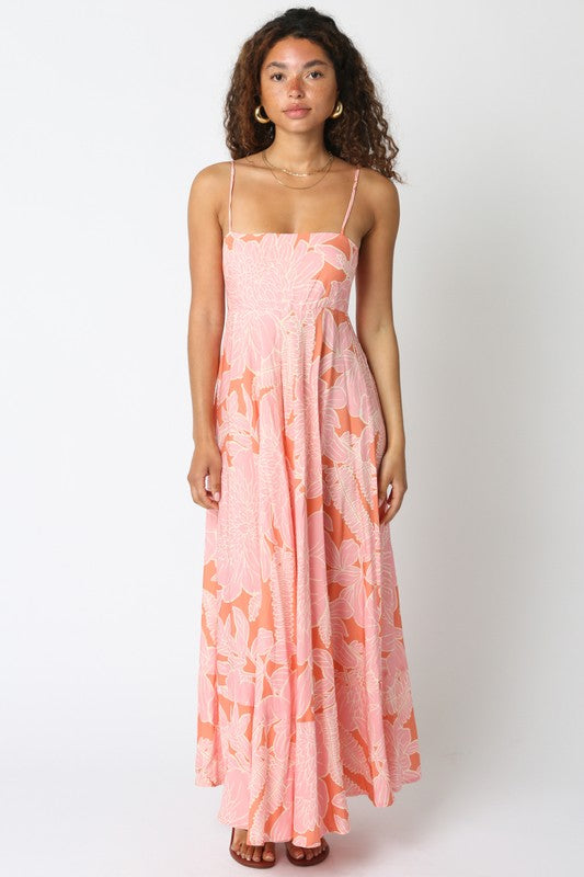 Shila Floral Square Neck Maxi Dress - Pink/Orange