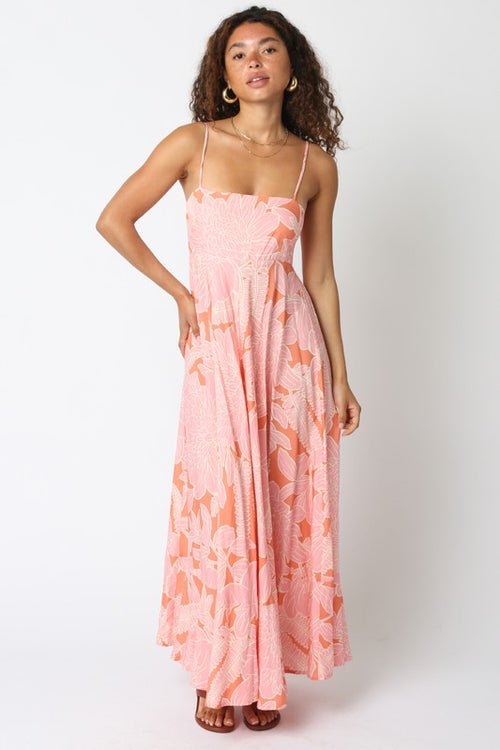 Shila Floral Square Neck Maxi Dress - Pink/Orange
