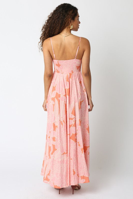 Shila Floral Square Neck Maxi Dress - Pink/Orange