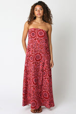 Margret Strapless Floral Paisley Print Maxi Dress