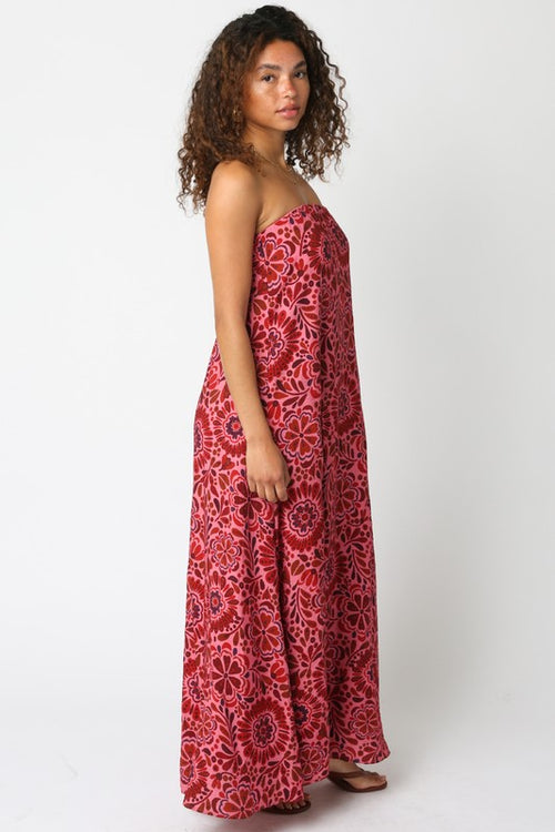 Margret Strapless Floral Paisley Print Maxi Dress