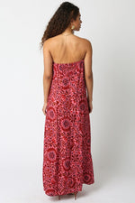 Margret Strapless Floral Paisley Print Maxi Dress