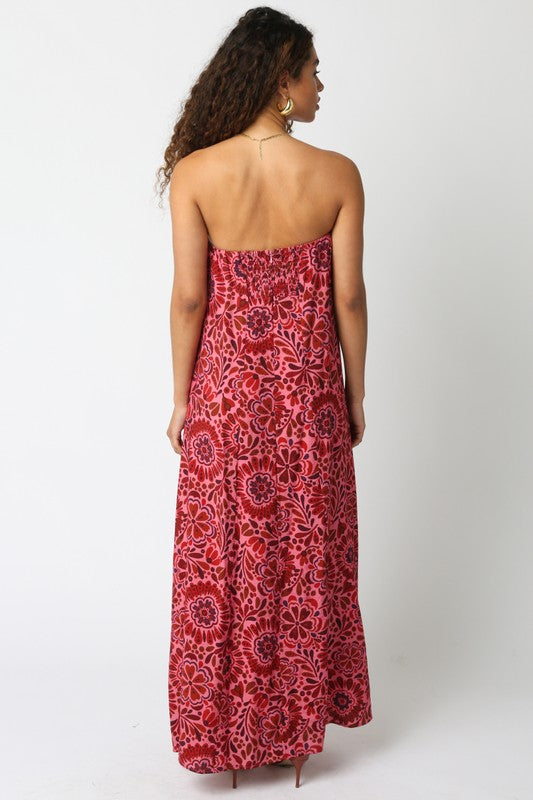 Margret Strapless Floral Paisley Print Maxi Dress