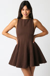 Michelle A-Line Flare Sleeveless Mini Dress - Brown