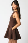 Michelle A-Line Flare Sleeveless Mini Dress - Brown