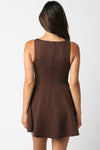 Michelle A-Line Flare Sleeveless Mini Dress - Brown