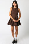 Michelle A-Line Flare Sleeveless Mini Dress - Brown