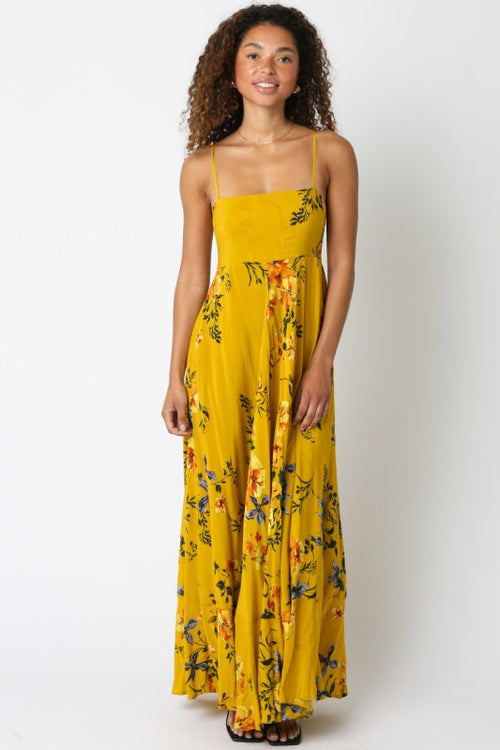 Shila Floral Square Neck Maxi Dress - Mustard