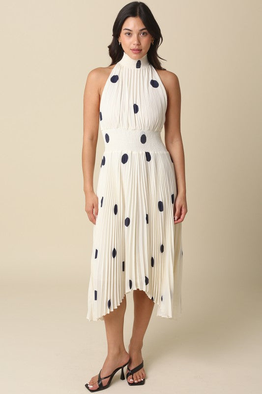 halter neck pleated midi dress Louise Mock summer halter dress