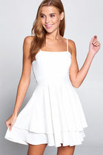 Seline Square Neck Mini Ruffle Dress - White