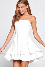 Seline Square Neck Mini Ruffle Dress - White