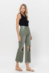 Reyna Vintage Crop Flare Jeans - Olive / BEST SELLER