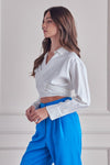 Lela Collar Wrap Top & Front Pleated Pant Set