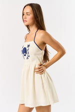 Marion Linen Shell Embroidered Halter Mini Dress