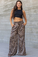 Zoe Satin Leopard Print Wide Leg Pants