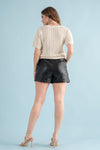 Jules Faux Leather Smocked Waist Paper Bag Shorts