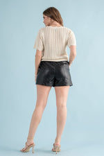 Jules Faux Leather Smocked Waist Paper Bag Shorts