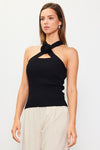 Quinn Rosette Detail Knit Halter Top - Black