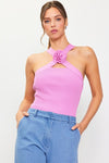 Quinn Rosette Detail Knit Halter Top - Pink