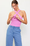 Quinn Rosette Detail Knit Halter Top - Pink