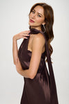 Kairi One Shoulder Satin Maxi Dress - Brown