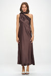 Kairi One Shoulder Satin Maxi Dress - Brown