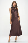 Kairi One Shoulder Satin Maxi Dress - Brown
