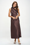 Kairi One Shoulder Satin Maxi Dress - Brown