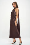 Kairi One Shoulder Satin Maxi Dress - Brown