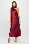 Kairi One Shoulder Satin Maxi Dress - Burgundy