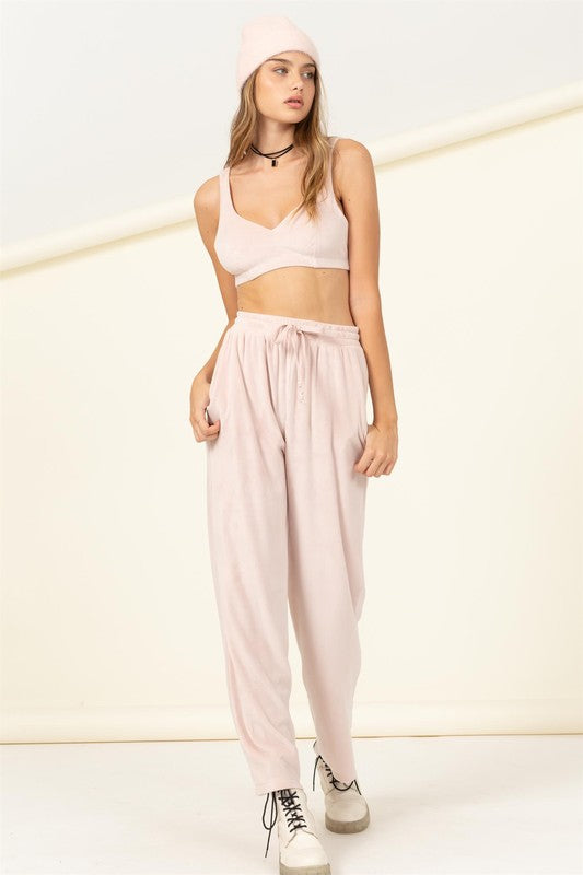 Arianne Crop Tank Top & Drawstring Pants Set - Sand