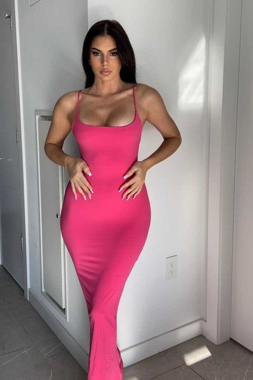 Deena Cami Low Neckline Bodycon Maxi Dress - Pink