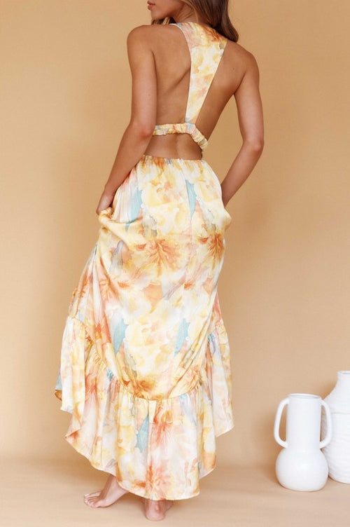 Suzette Satin V-Neckline Maxi Dress