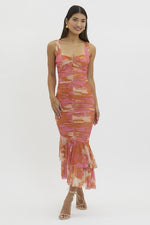 Magnolia Ruched Mesh Mermaid Maxi Dress - Pink