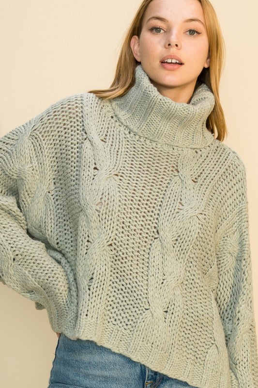 Serenity Cable Knit Turtleneck Sweater - Sage – Girls Will Be Girls