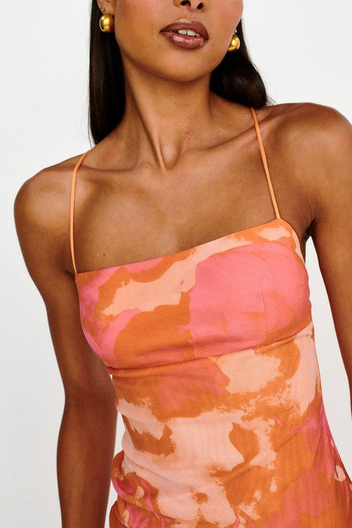 Kairi Knit Mesh High Low Maxi Dress - Pink/Orange