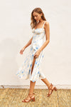 Raven Floral Print Sweetheart Corset Midi Dress - Blue Floral