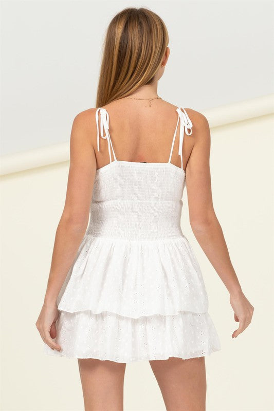 Magda Eyelet Cut Out Tiered Mini Dress Magda Eyelet Cut Out Tiered Mini Dress